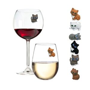 Set of 6‎ Simply Charmed Cat Wine Charms or Drink Glass Markers